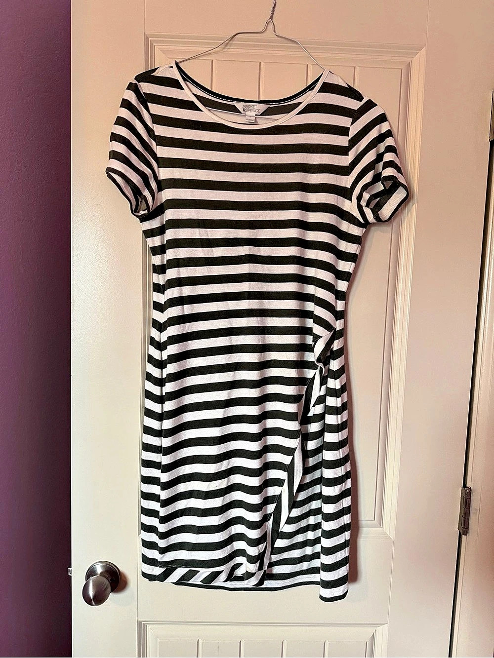 Market & Spruce Striped Mini Dress in forest green & White Size Large